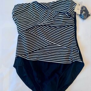 Talbots Black and White Striped One-Piece Swimsuit